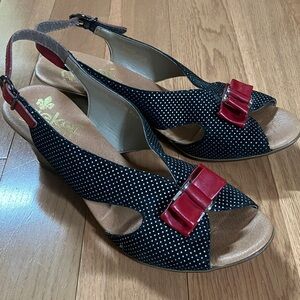 Rieker Black and Red Polka Dot open toe heels